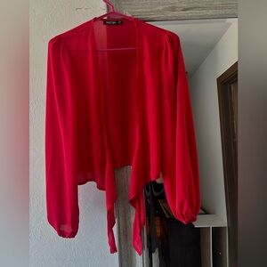 Nasty Gal Red Tie Front Blouse